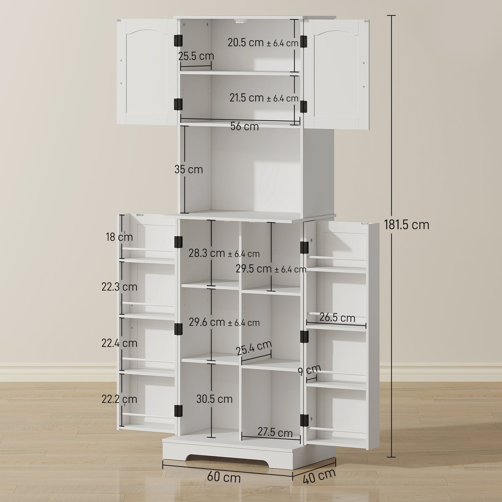 181.5 cm Freestanding Storage Cabinet, Tall Kitchen Cupboard with Adju