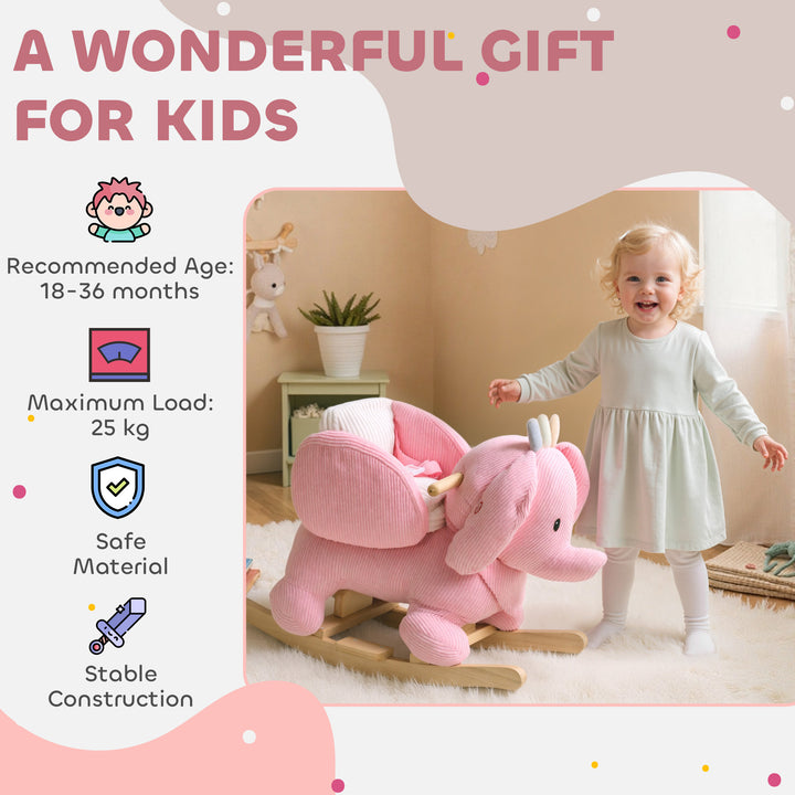 Kids Rocking Horse, Baby Ride on Elephant Rocker with Safety Belt and Sound for Toddlers 18 to 36 Months