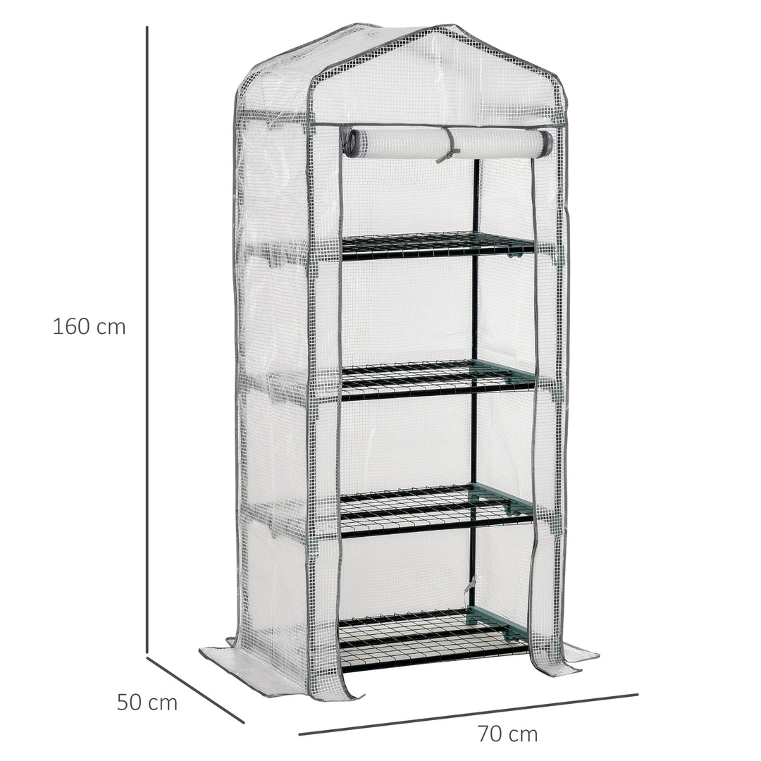 4 Tiers Mini Portable Greenhouse Compact Plant Grow Shed Metal Frame PE Cover 160H x 70L x 50Wcm