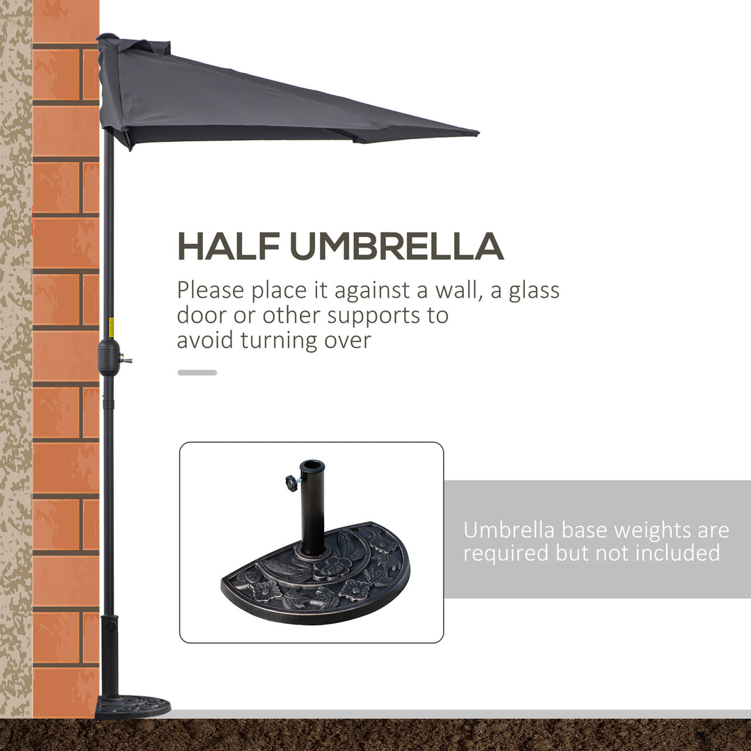 3(m) Half Parasol Semi Round Umbrella Patio Metal Frame Crank Handle for Balcony-- NO BASE INCLUDED, Grey