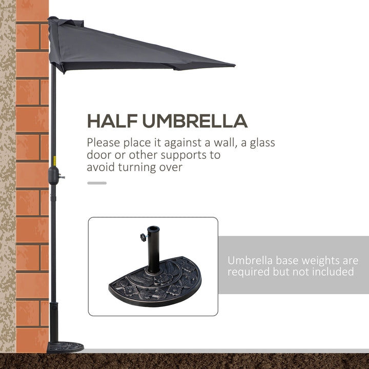 3(m) Half Parasol Semi Round Umbrella Patio Metal Frame Crank Handle for Balcony-- NO BASE INCLUDED, Grey