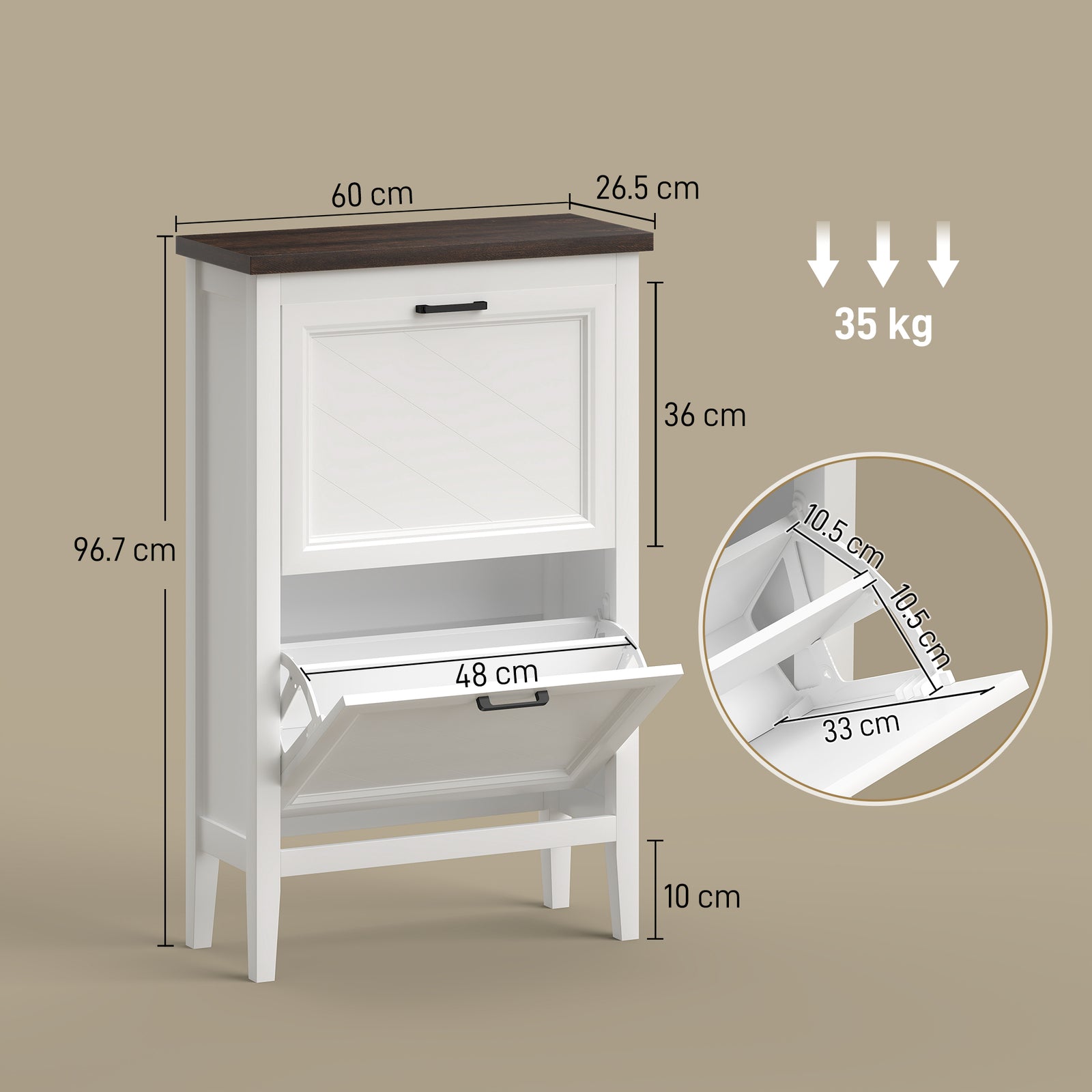 Shoe Cabinet with 2 Flip Drawers, Farmhouse Narrow Shoe Storage Cabine
