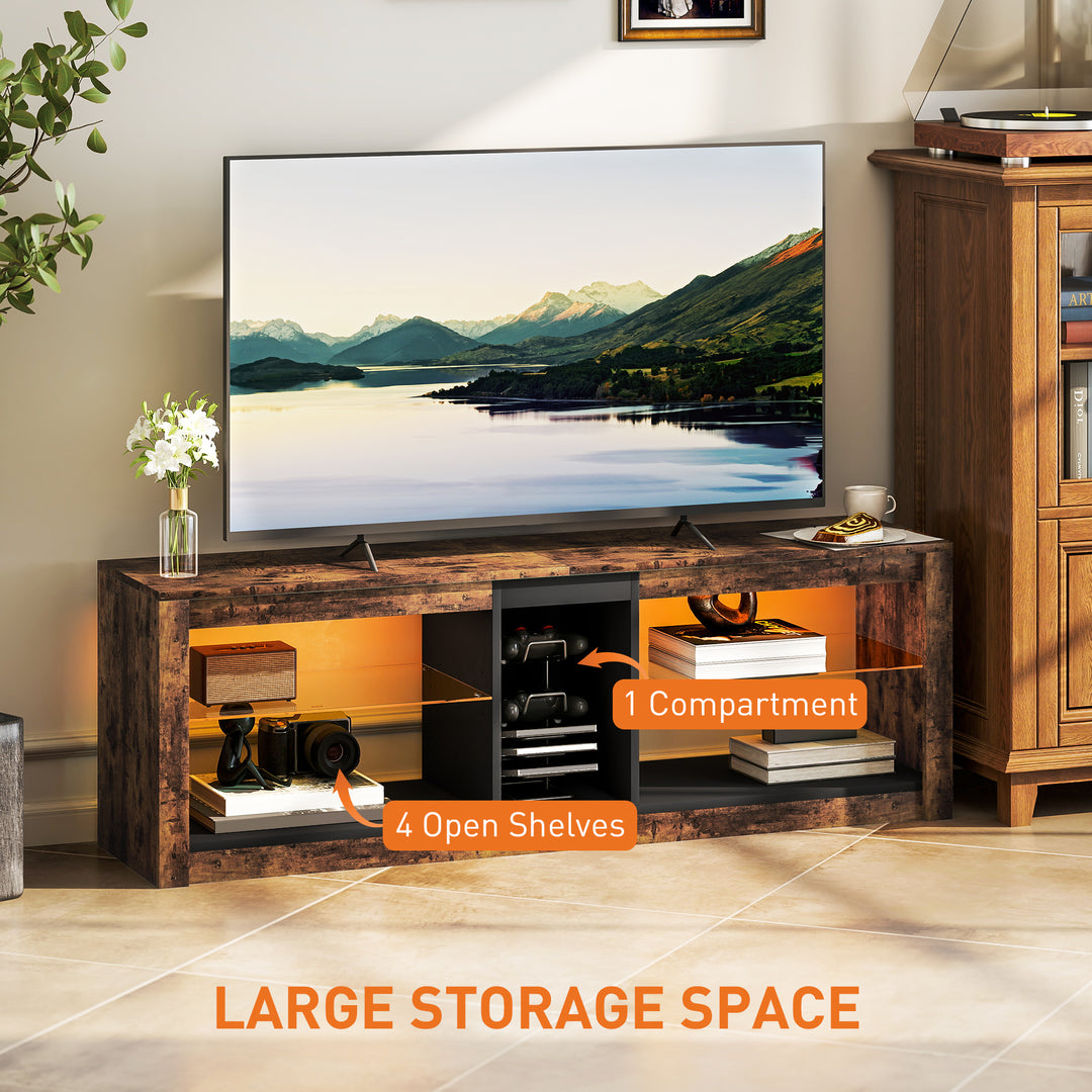 TV Stand Cabinet with LED Lights and Remote Control for TVs up to 65", Entertainment Centre with Storage Shelves and Compartment, Rustic Brown