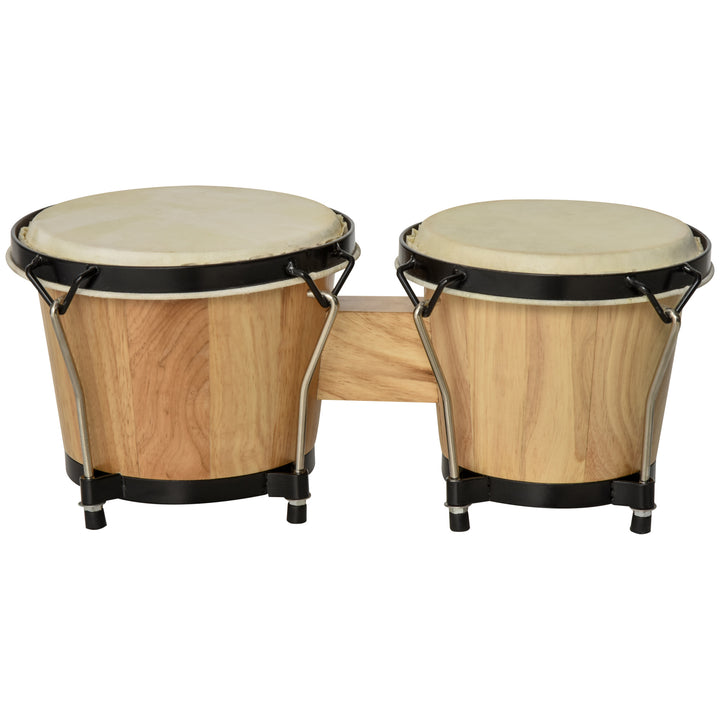 HOMCOM Wooden Bongo Drum Set w/ Sheepskin Drum Head, Percussion Instrument, Φ7.75" & Φ7" Drums, for Kids Adults, w/ Tuning Wrench | Aosom UK