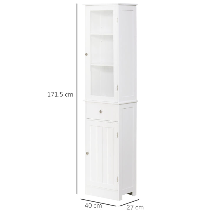MCL Bathroom Storage Cabinet with 3-tier Shelf Drawer Door, Floor Cabinet Free Standing Tall Slim Side Organizer Shelves, White