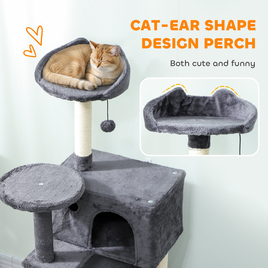 MCL 160cm Large Cat Tree Tower with Sisal Scratching Posts, Condos, Plush Perches, Hammock, Ladder, Dark Grey