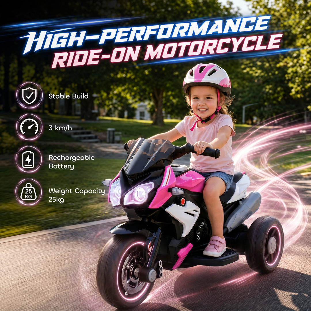 Kids Electric Motorcycle, 6V Ride on Motorcycle with 3 Wheels, LED Hea