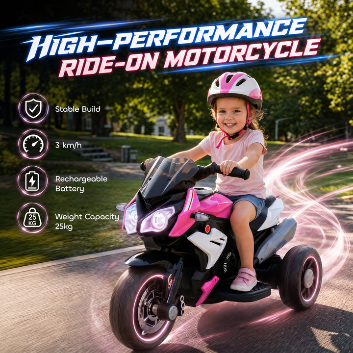 Kids Electric Motorcycle, 6V Ride on Motorcycle with 3 Wheels, LED Hea