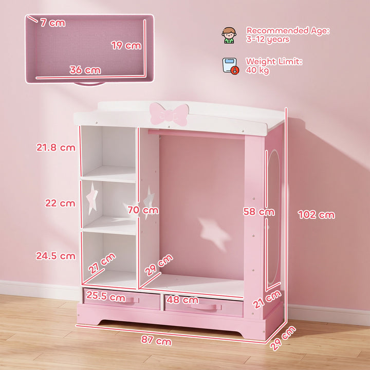 Kids Wardrobe with Lighted Mirror, Clothes Rail, Jewelry Cabinet - view 3