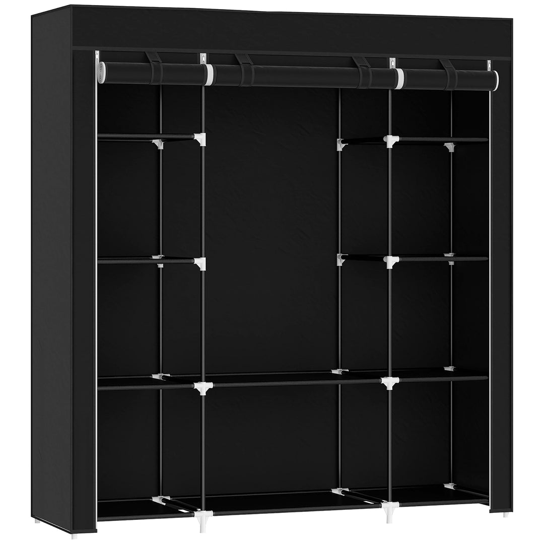 Portable Wardrobe, Foldable Fabric Wardrobe, 150 x 43 x 162.5cm, Clothes Storage Organiser with Hanging Rail, Shelves, Fabric Cover for Bedroom, Black