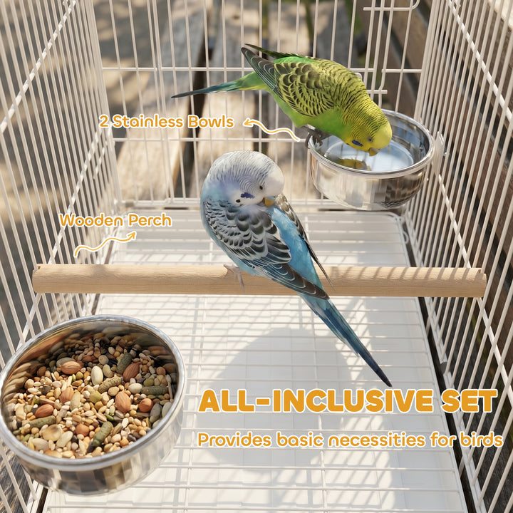 Bird Cage Foldable Portable Budgie Cage with Wooden Perch 2 Bowls for 