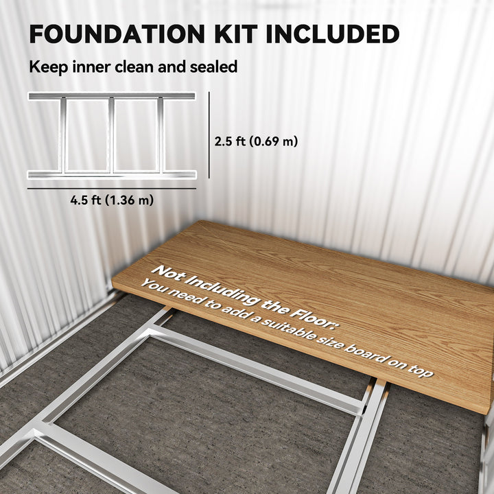 MCL Garden Metal Tool Storage Shed with Sliding Door, Sloped Roof and Foundation Kit, 152 x 132 x 188cm, Grey