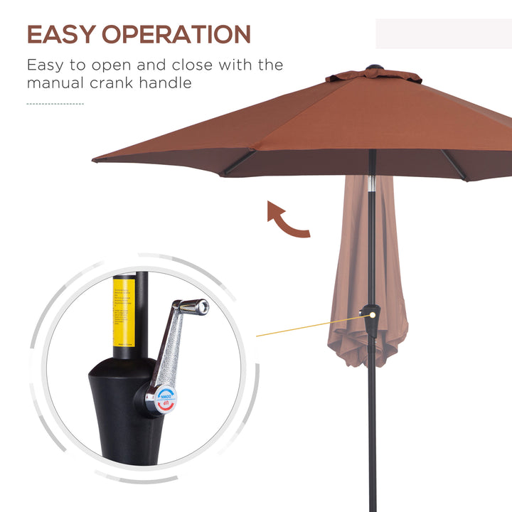 2.6M Garden Parasol Umbrella with Tilt and Crank, Outdoor Sun Parasol Sunshade Shelter with Aluminium Frame, Coffee