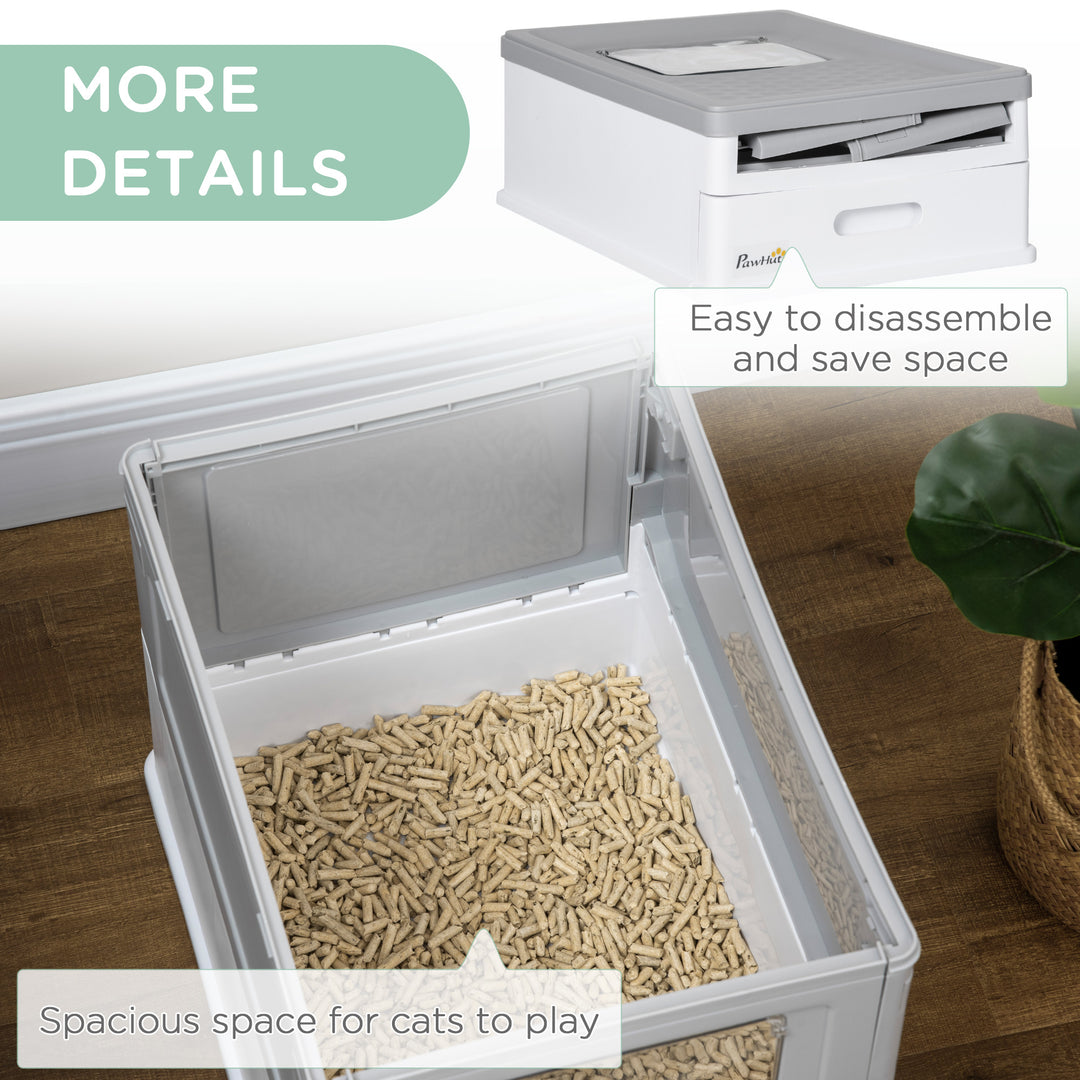 Hooded Cat Litter Box, Portable Pet Toilet, with Scoop, Front Entry - Grey