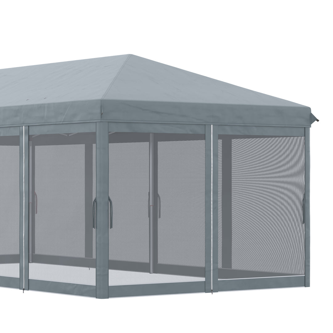 3 x 6m Pop Up Gazebo, Outdoor Canopy Shelter, Marquee Party Wedding Tent with 6 Mesh Walls and Carry Bag, Grey
