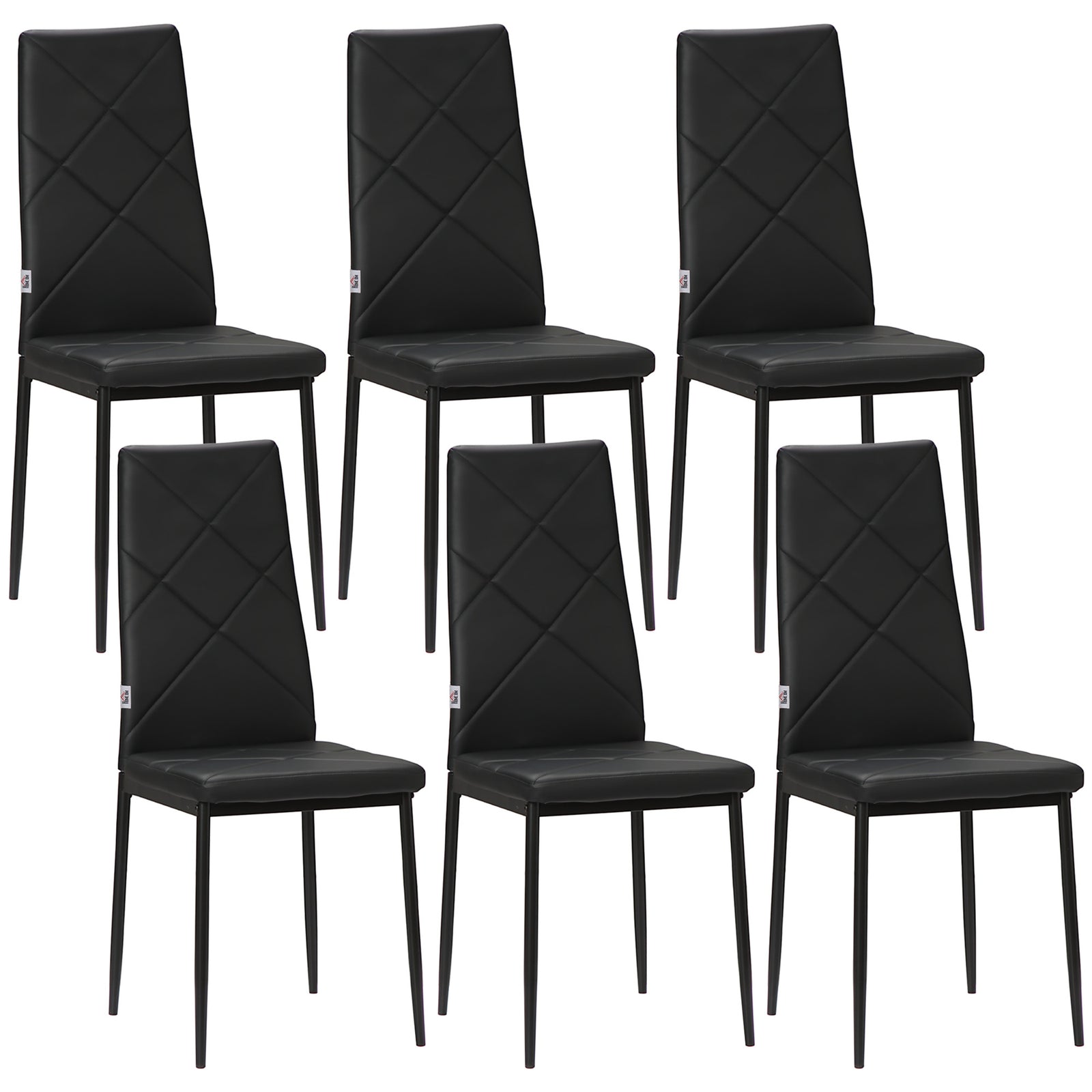 Set of 6 Faux Leather Dining Chairs - Black