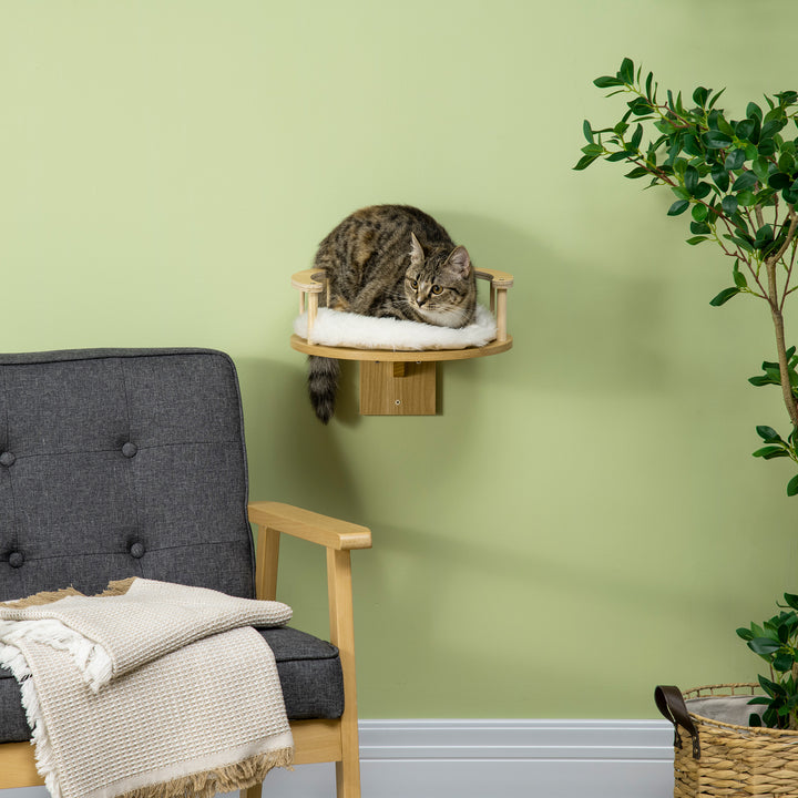 PawHut Wall Mounted Cat Tree with Cushion and Guardrails, Kitten Bed Cat Perch for Indoor Use, Beige
