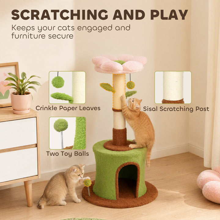 Cat Tree for Indoor Kittens, 88cm Flower Cat Tower with Condo &amp; Bed - view 6