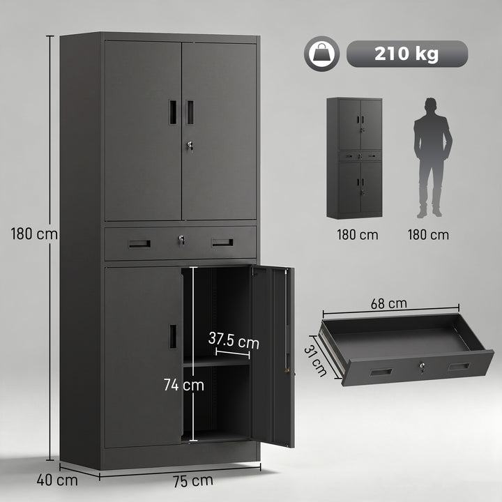 Metal Storage Cabinet, 180cm Tall Tool Cabinet with Locking Doors - view 3