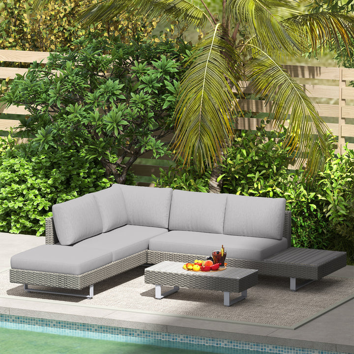 5-Seater Rattan Wicker Sofa Set Furniture Patio Tea Table Set with Cushions, Light Grey