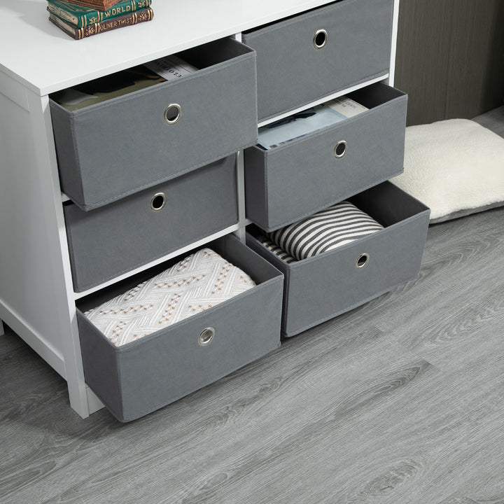 HOMCOM Bedroom Dresser: 6 Fabric Drawers for Living Room & Hallway Storage, White & Grey | Aosom UK