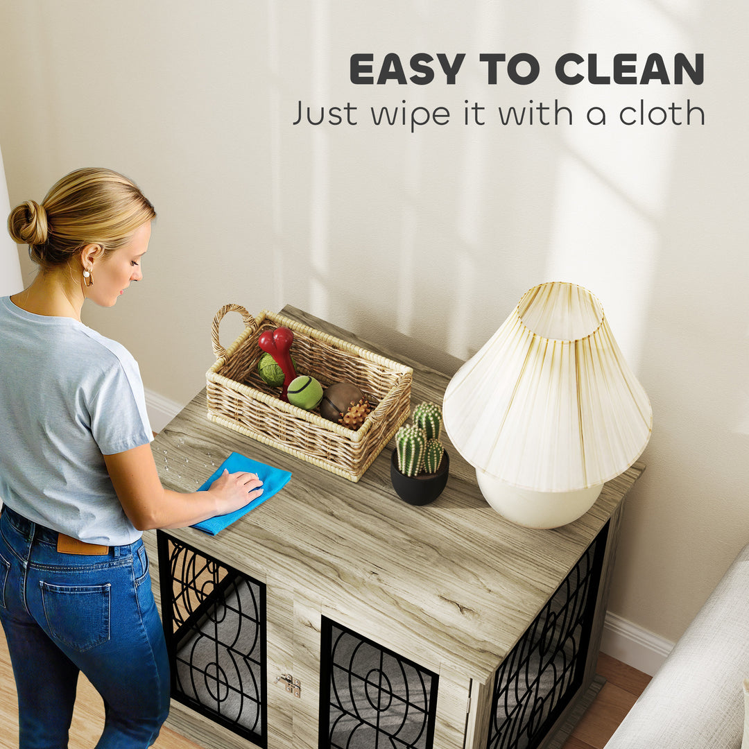 Indoor Dog Crate Furniture End Table with Soft Washable Cushion, Lockable Front Door, for Medium Dogs - Black
