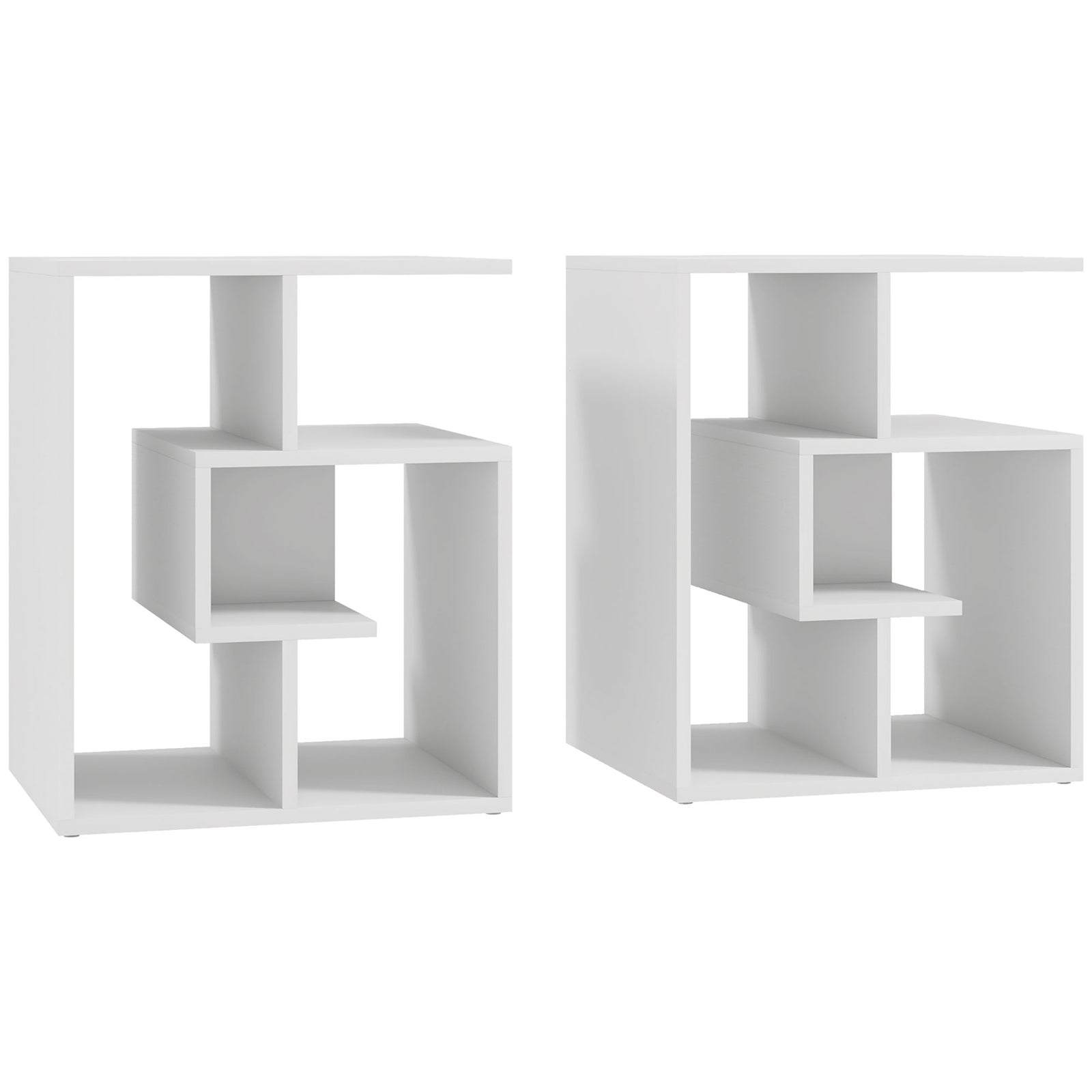 Side Table, 3 Tier End Table with Open Storage Shelves for Living Room, Bedroom, Set of 2, White