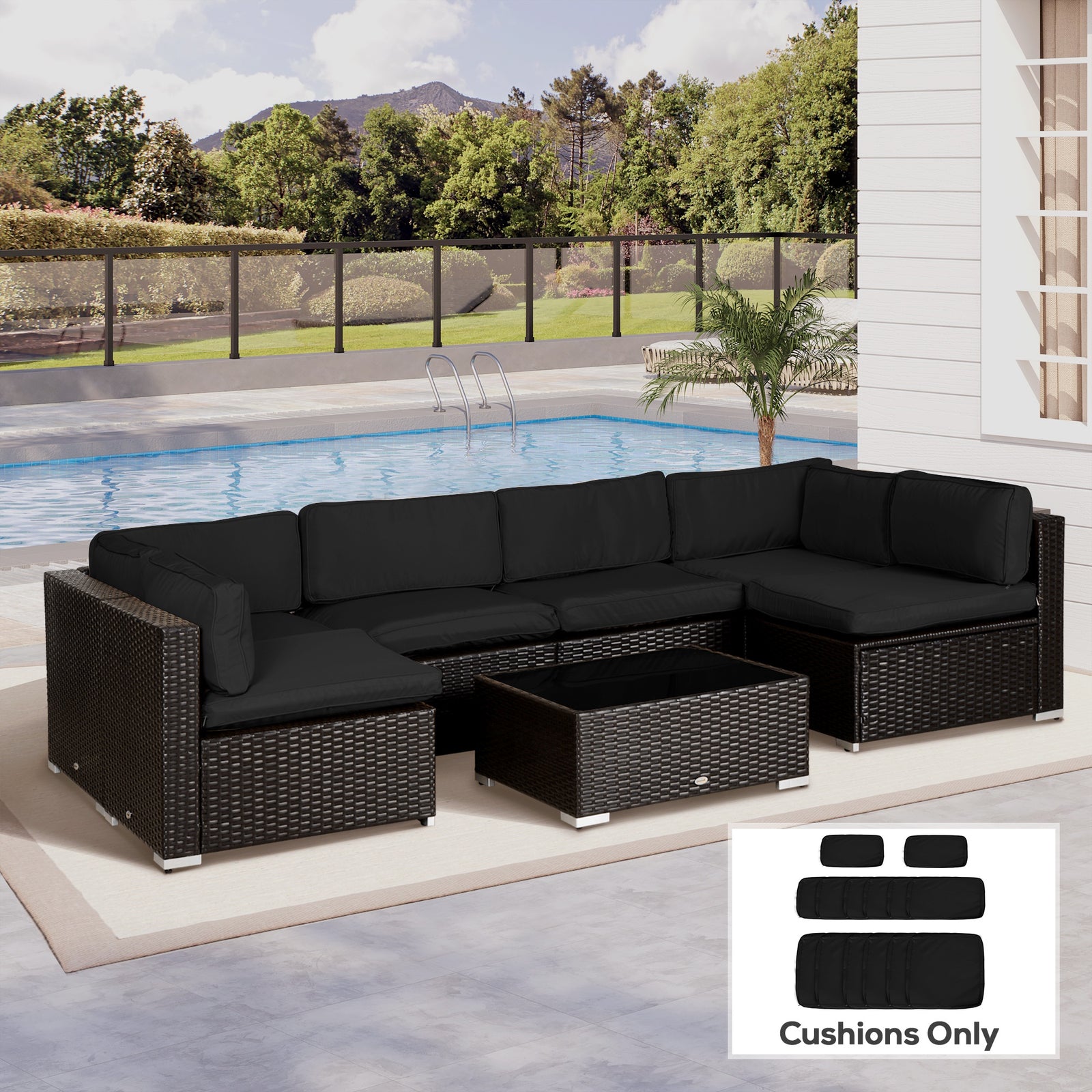 Garden Rattan Sofa Cushion Polyester Cover Replacement Outdoor- No Cushion Included, Black