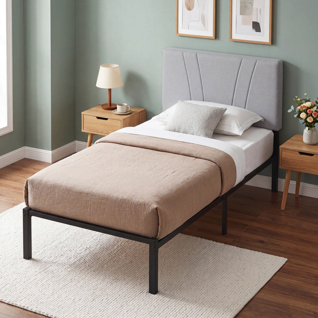 3FT Single Bed Frame with Upholstered Headboard and Underbed Storage, 