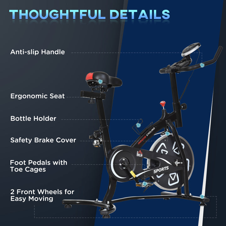 Indoor Stationary Exercise Bike 6kg Flywheel Fitness Cardio Workout Bke Trainer for Home Gym w/ Adjustable Resistance LCD Monitor Pad and Bottle Holder Black