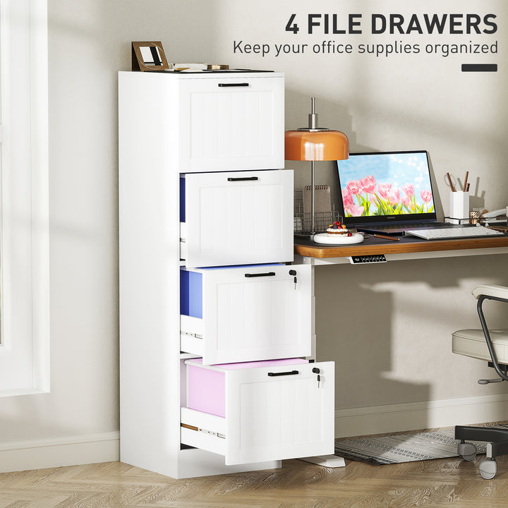 MCL 4 Drawer Filing Cabinet with Lock, Office Storage Cabinet with Adjustable Hanging Bars for A4 Letter Size Files, White