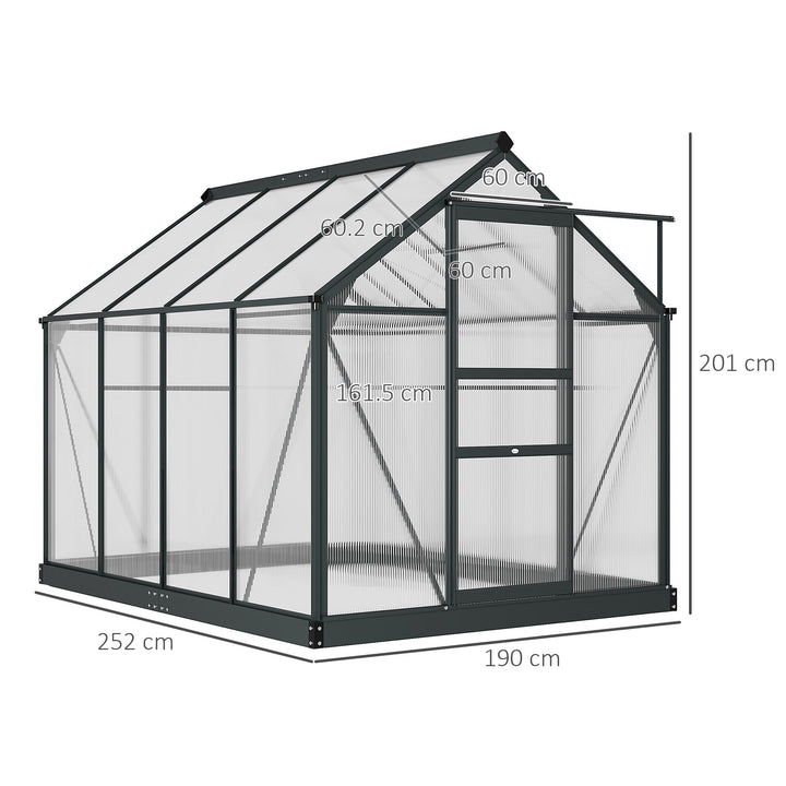 6 x 8ft Polycarbonate Greenhouse, Large Walk-In Green House with Slide Door and Window, Garden Plants Grow House with Aluminium Frame and Foundation, Grey