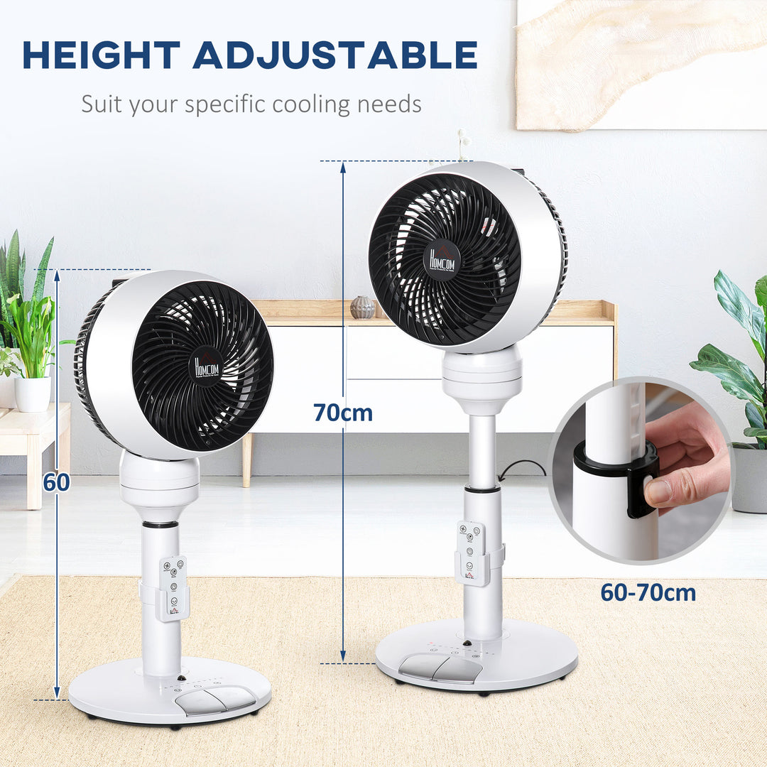 9'' Air Circulator Fan 3 Speed 3 Mode, 70° Oscillation 90° Vertical Tilt, Height Adjustable, Remote Controller, for Living Room, Bedroom, Office, Black and White