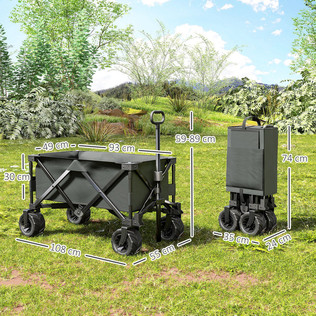 Outdoor Pull Along Cart Folding Cargo Wagon Trailer Trolley for Beach Garden with Handle, Anti-Slip Wheel - Dark Grey