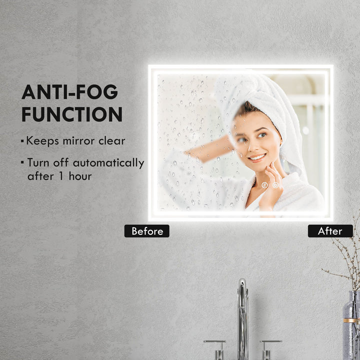 LED Bathroom Mirror with Lights, Illuminated Makeup Mirror, Vanity Mirror with 3 Colour, Smart Touch, Anti-Fog