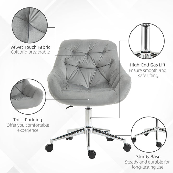 Home Office Chair Velvet Ergonomic Computer Chair Comfy Desk Chair with Adjustable Height, Arm and Back Support, Grey