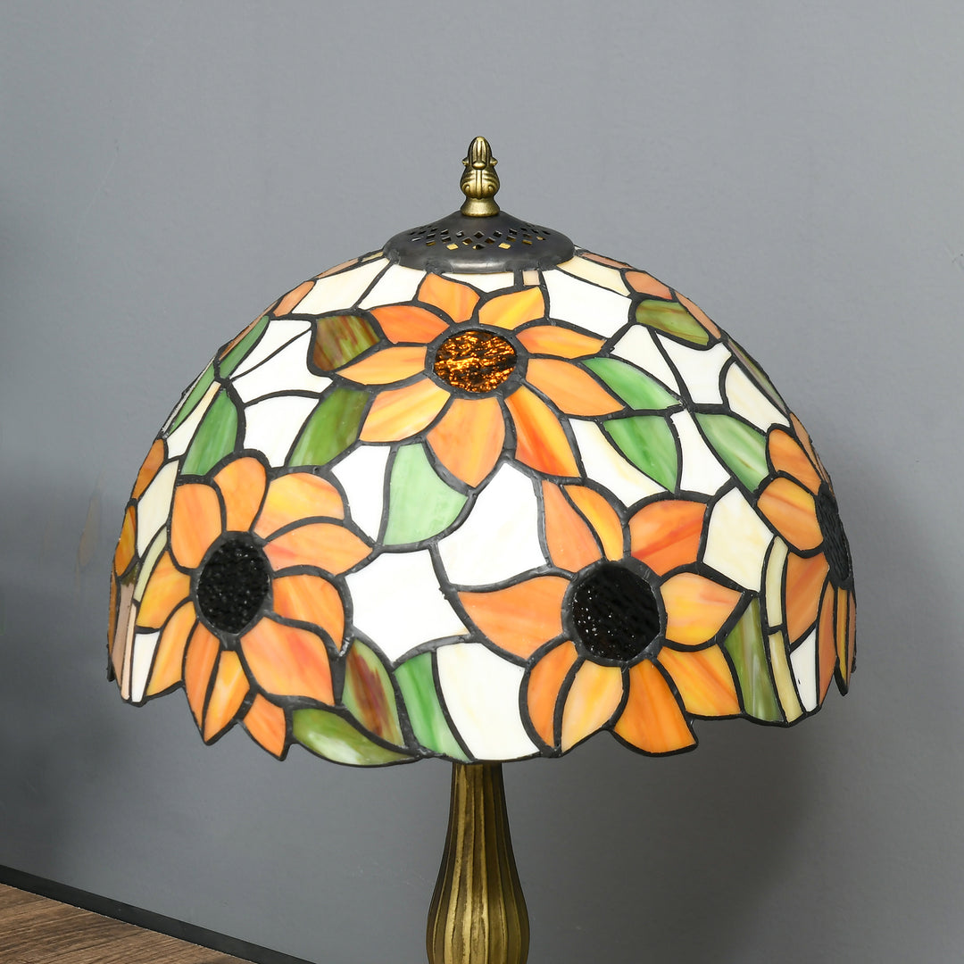 HOMCOM Stained Glass Bedroom Table Lamp, Handmade Antique Bedside Light for Bedroom, Living Room, Decorative Night Light, Orange Sunflower | Aosom UK