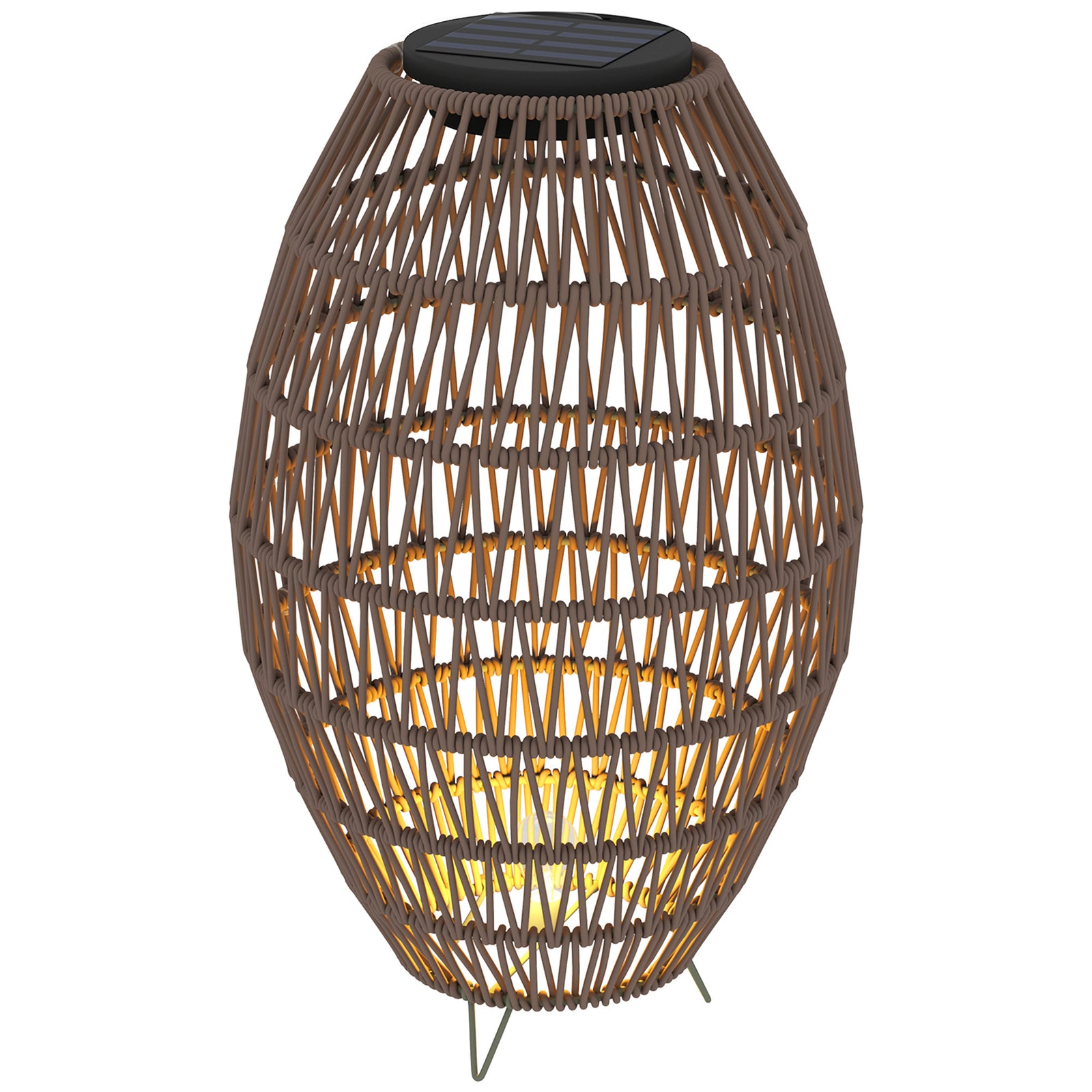 Rattan Solar Lamp, Garden Solar Lantern with Auto On/Off Light, IP44 Waterproof, Decorative Outdoor Rattan Lamp for Porch, Pathway, Dark Brown