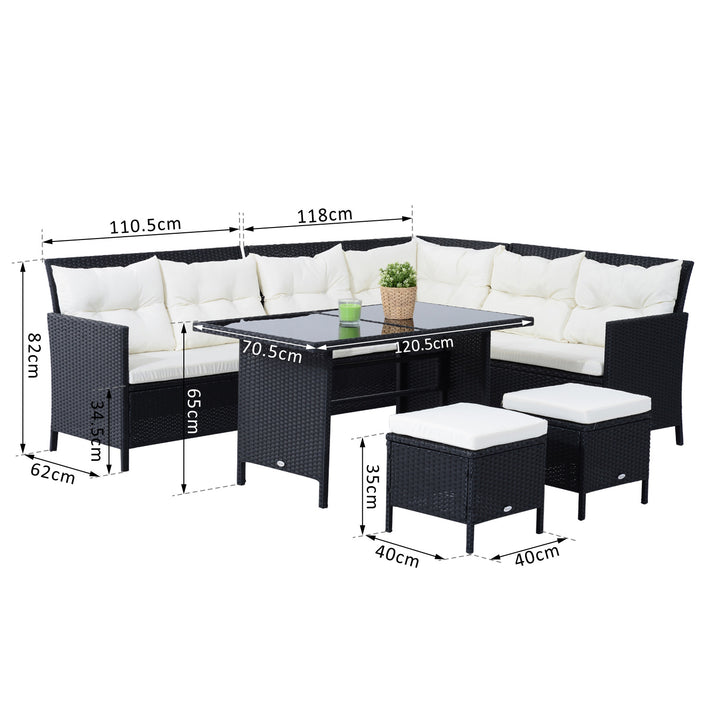 8-Seater Garden Rattan Furniture Rattan Corner Dining Sofa Set Wicker Conservatory Furniture Lawn Patio Coffee Table Foot Stool w/Cushion-Black