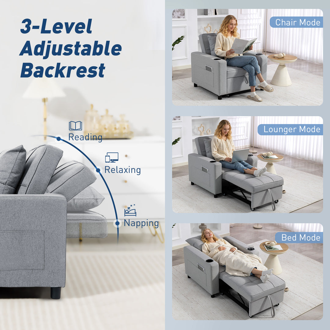 3-in-1 Single Sofa Bed, Convertible Sleeper Chair Bed