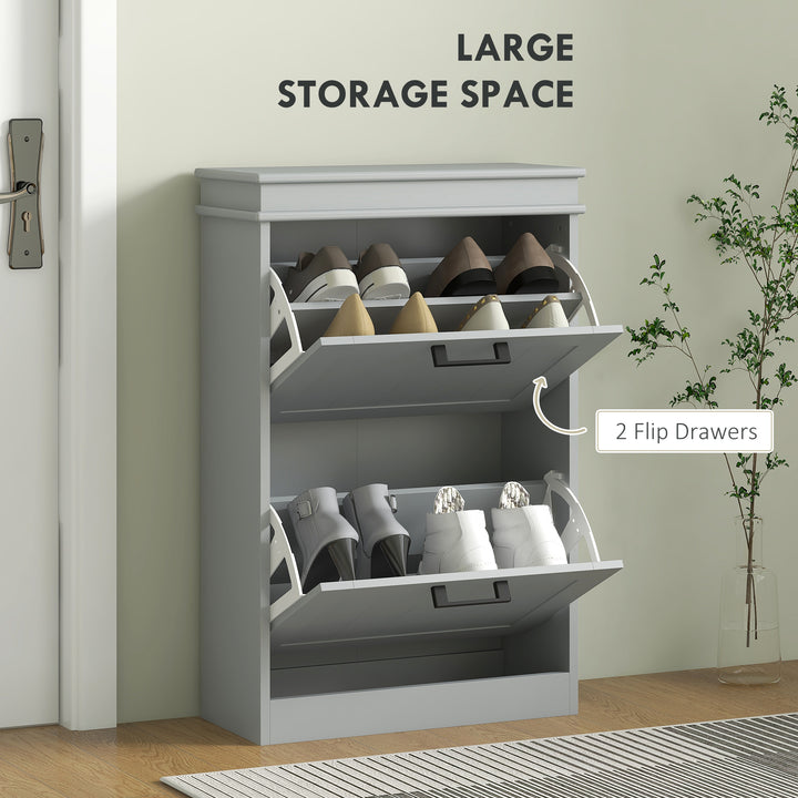 Two-Drawer Minimalistic Shoe Storage Cabinet, for 10 Shoes, Grey