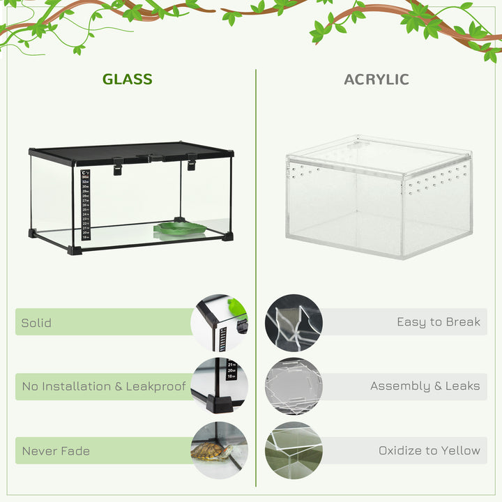 PawHut 50 x 30 x 25 cm Reptile Glass Terrarium, Reptile Breeding Tank, Climbing pet Glass Containers, with Strip Patch Thermometer | Aosom UK