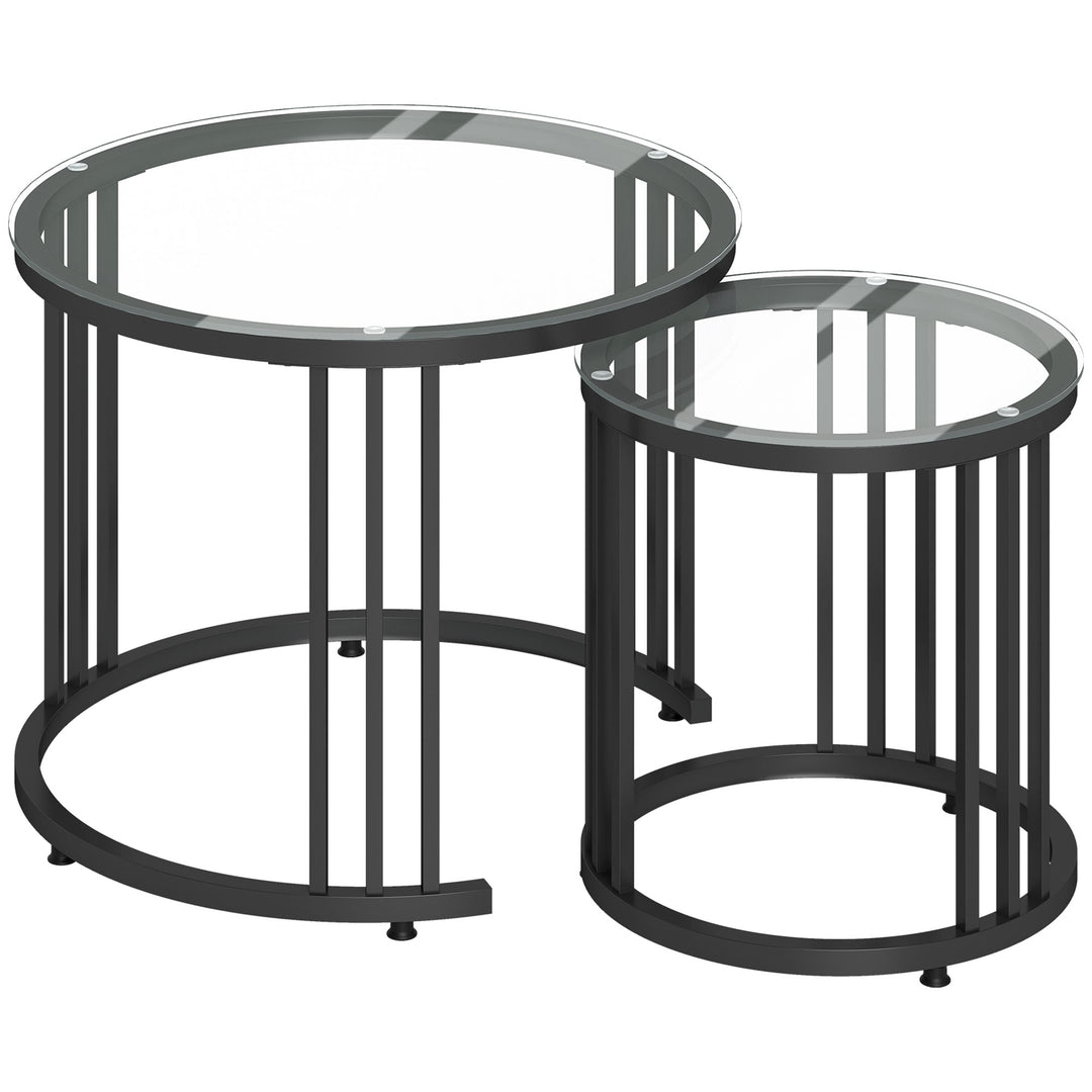 Round Coffee Tables Set of 2, Nesting Tables with Tempered Glass Top a