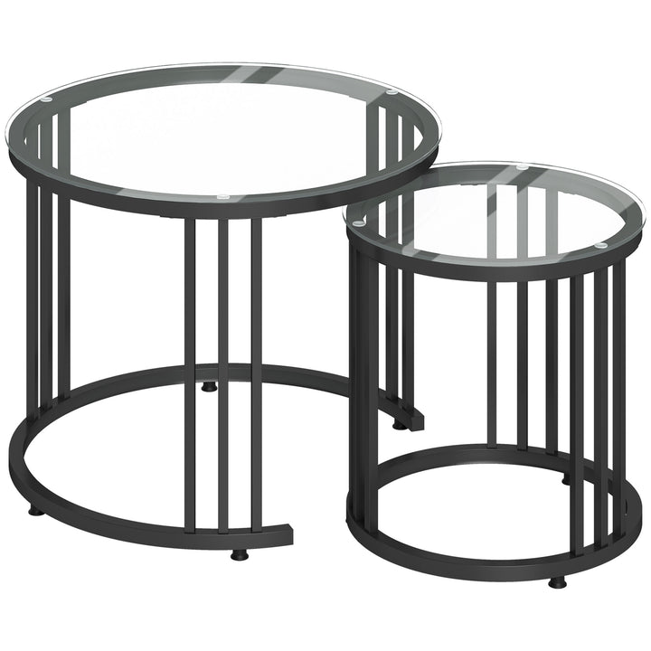 Round Coffee Tables Set of 2, Nesting Tables with Tempered Glass Top a