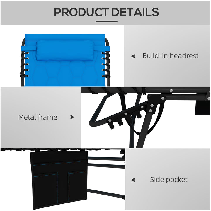 Set of Two Sun Loungers, with Five-Position Reclining Backs - Blue