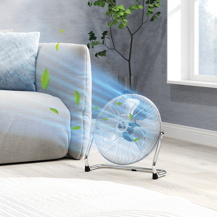 Metal Floor Fan with 3 Speeds & 120° Adjustable Tilt - Silver Tone