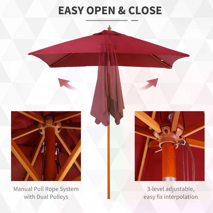 Outsunny 2 x 1.5m Patio Garden Parasol Sun Umbrella Sunshade Canopy Outdoor Backyard Furniture Fir Wooden Pole 6 Ribs Tilt Mechanism