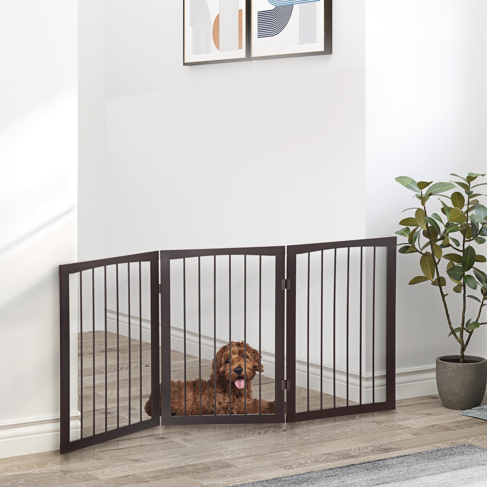 3 Panel Stair Gate Foldable Dog Door Gate Indoor Free Standing Safety Gate Pet Barrier 76cm Height