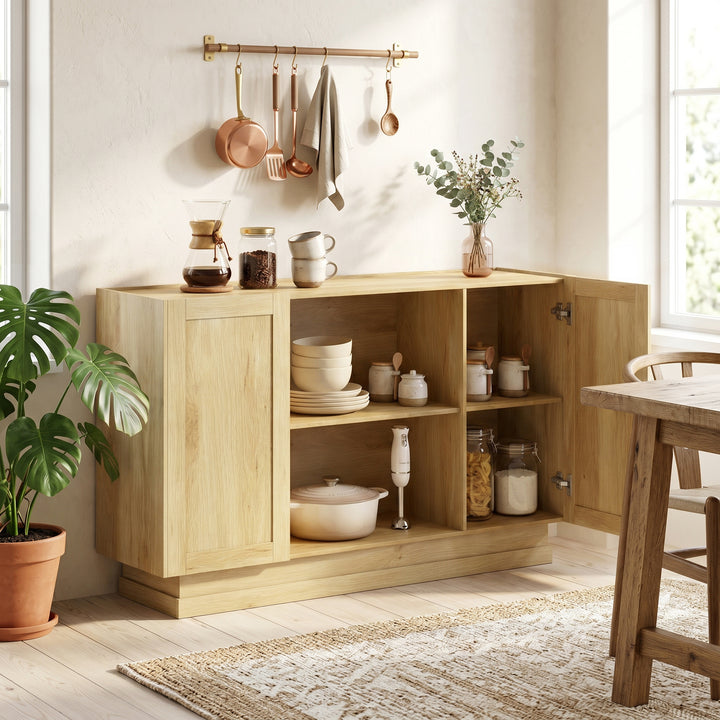 Sideboard Buffet Cabinet, 133 cm Storage Cabinet with 2 Open Shelves, 