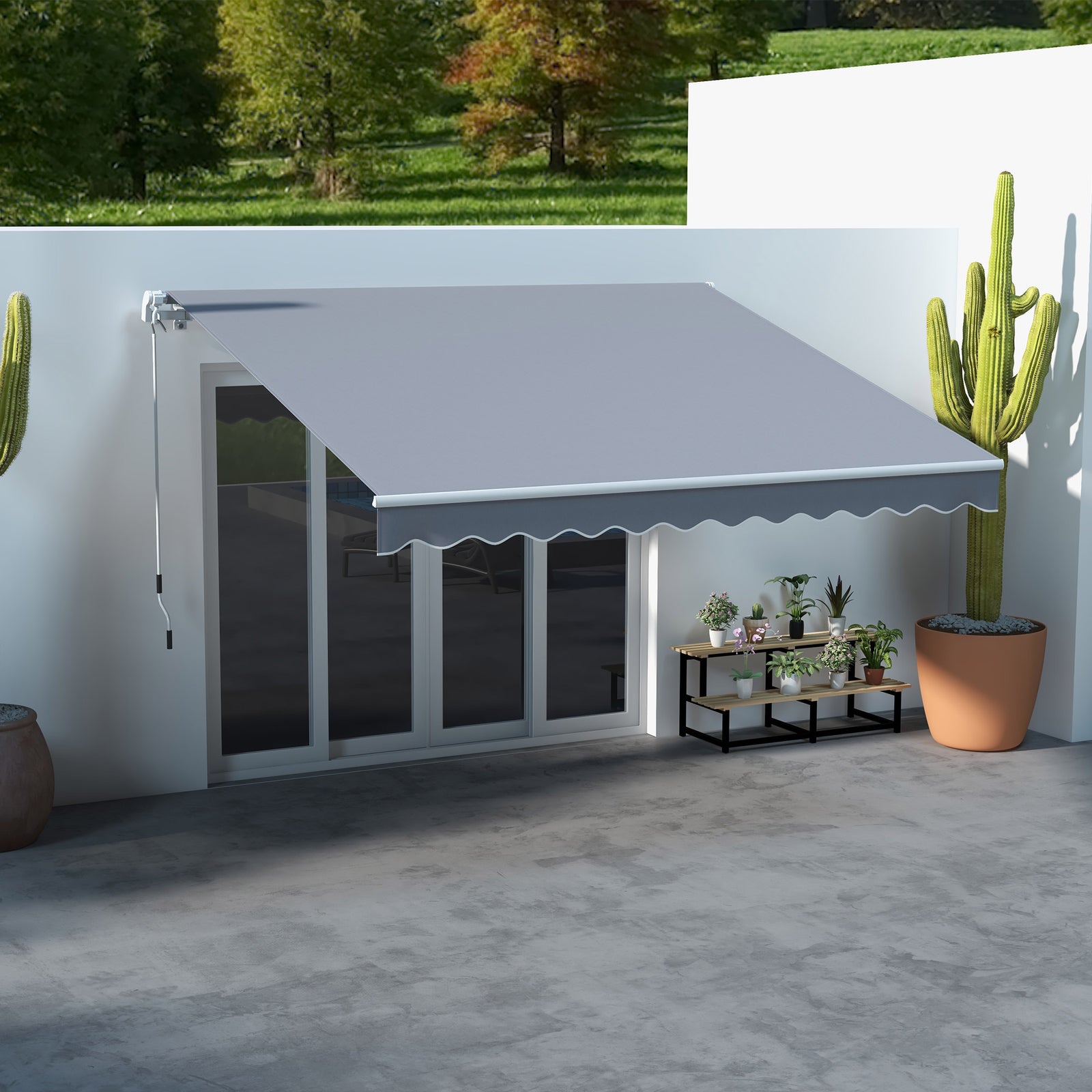 3 x 2.5m Manual Awning Canopy Sun Shade Shelter Retractable for Garden Grey